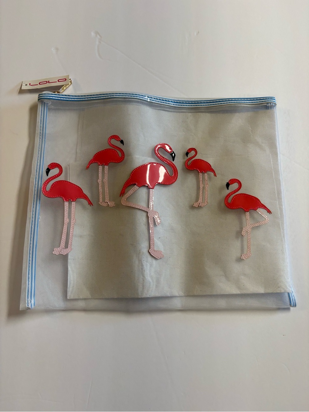 LOLO Pink Flamingo Mesh Pouch/make-up bag
